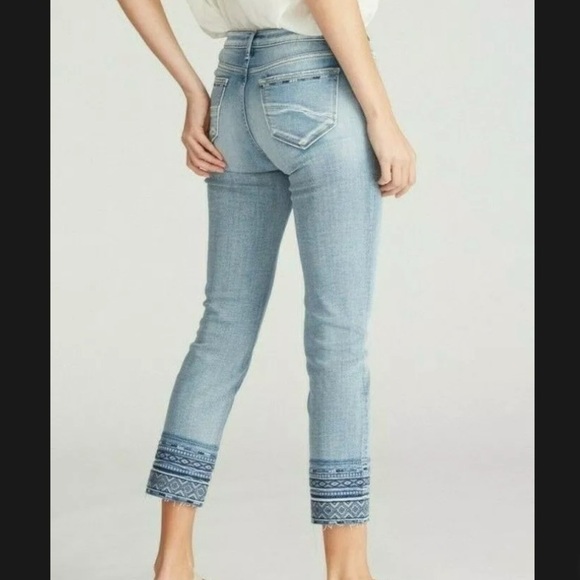Driftwood Colette Crop Ankle Jeans Diamond Blue Embroidered 26 P2 - Picture 2 of 12